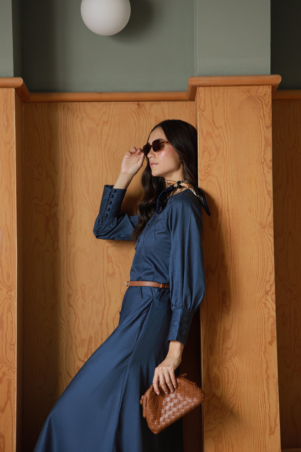 Cloud Nine denim blue cotton shirt and skirt set - Timeless by Waliya Noor