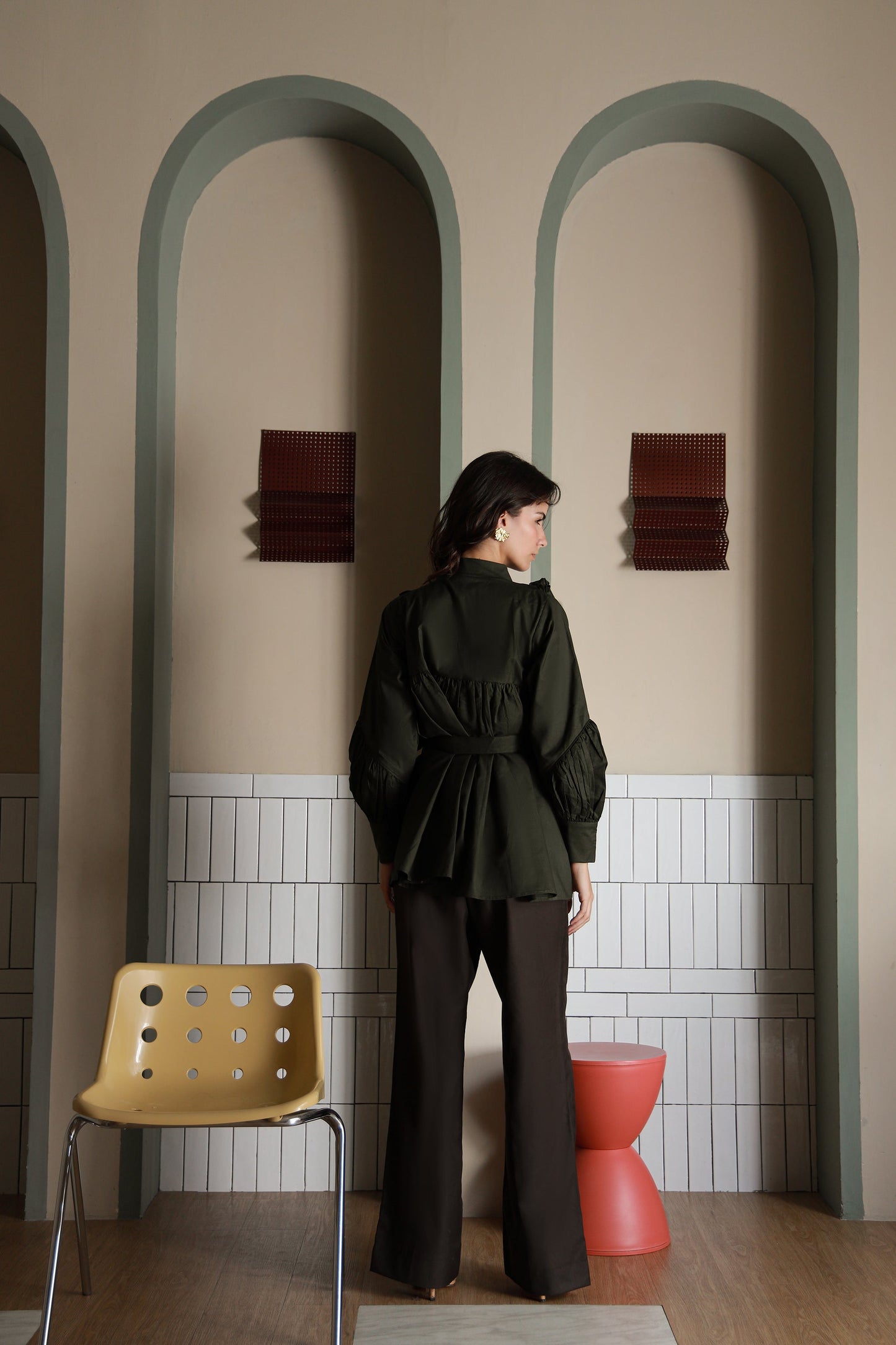 Moss Green dark green cotton classic shirt - Timeless by Waliya Noor