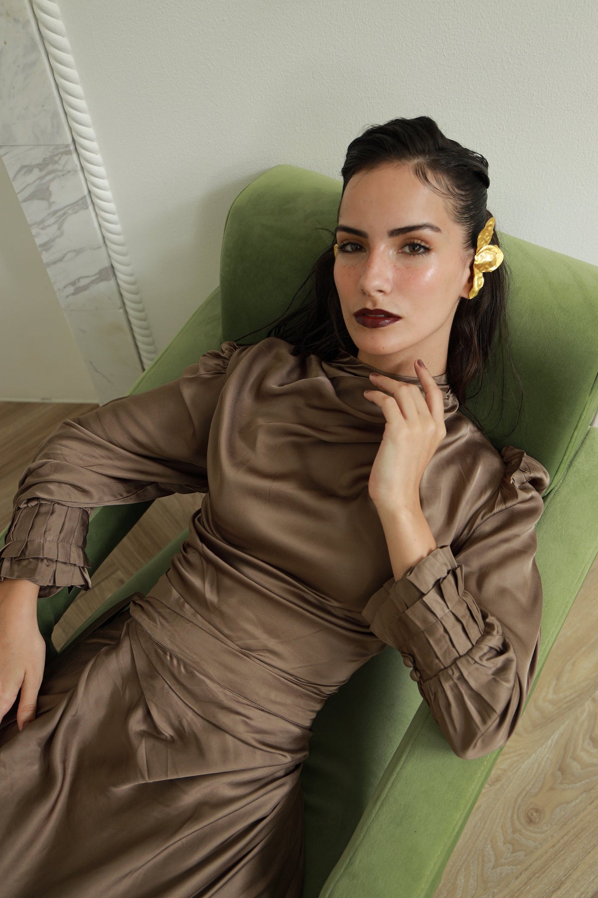Mocha Muse brown silk tie-knot co-ord set - Timeless by Waliya Noor