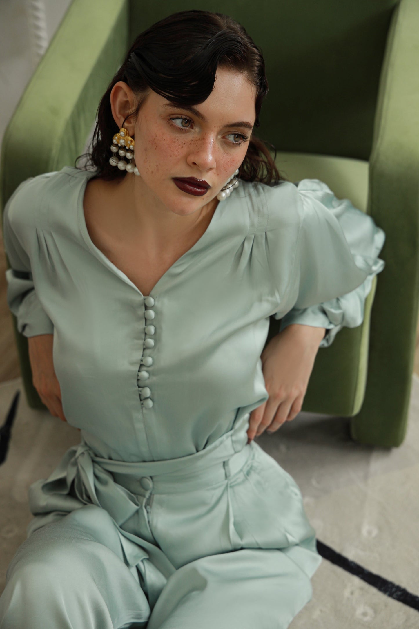 Green Glow green silk co-ord set - Timeless by Waliya Noor
