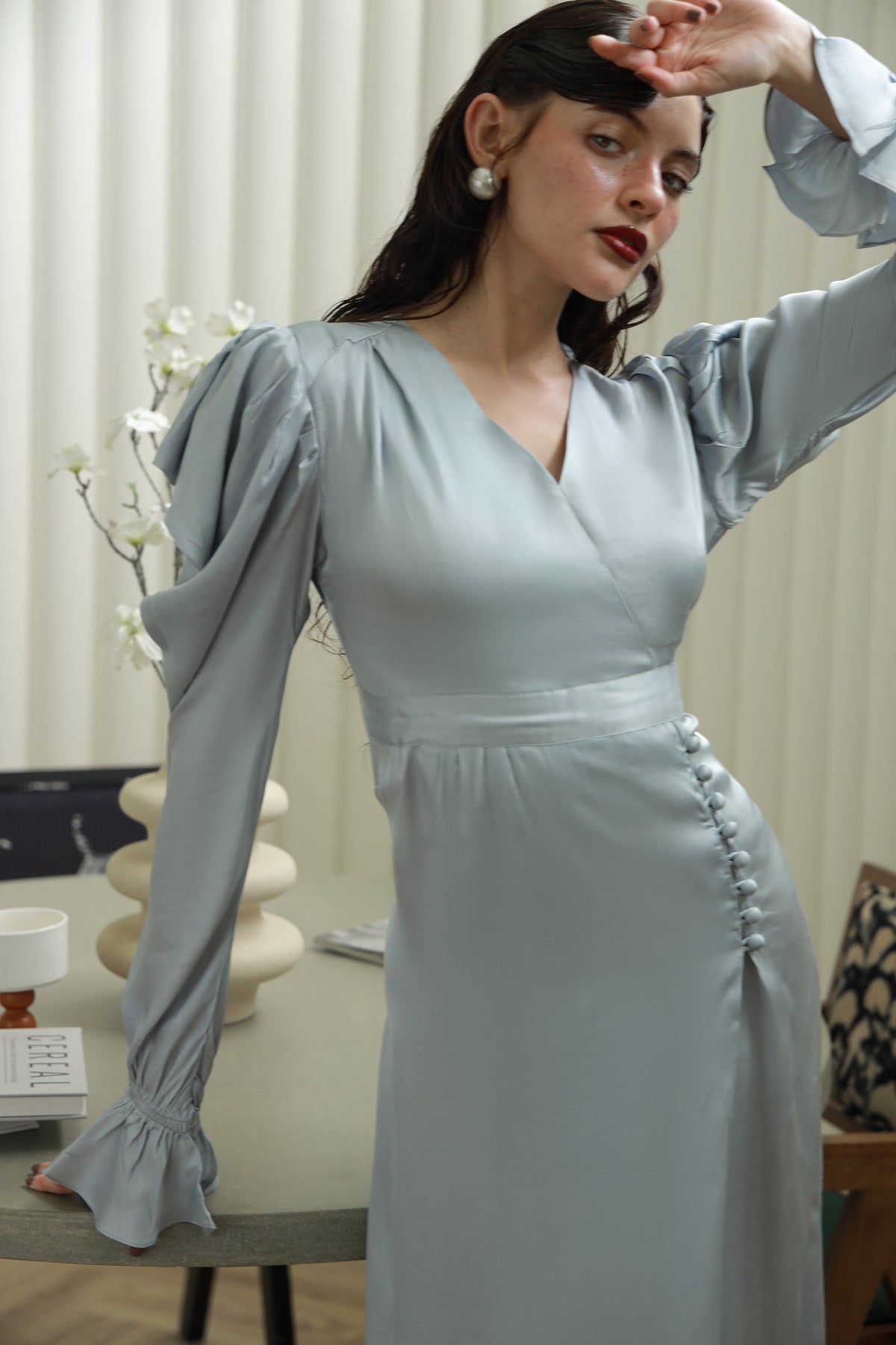 Misty Blue dusty blue silk dress - Timeless by Waliya Noor