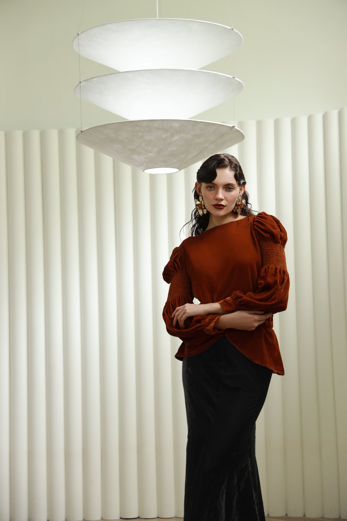 Chestnut Charm light brown velvet shirt - Timeless by Waliya Noor