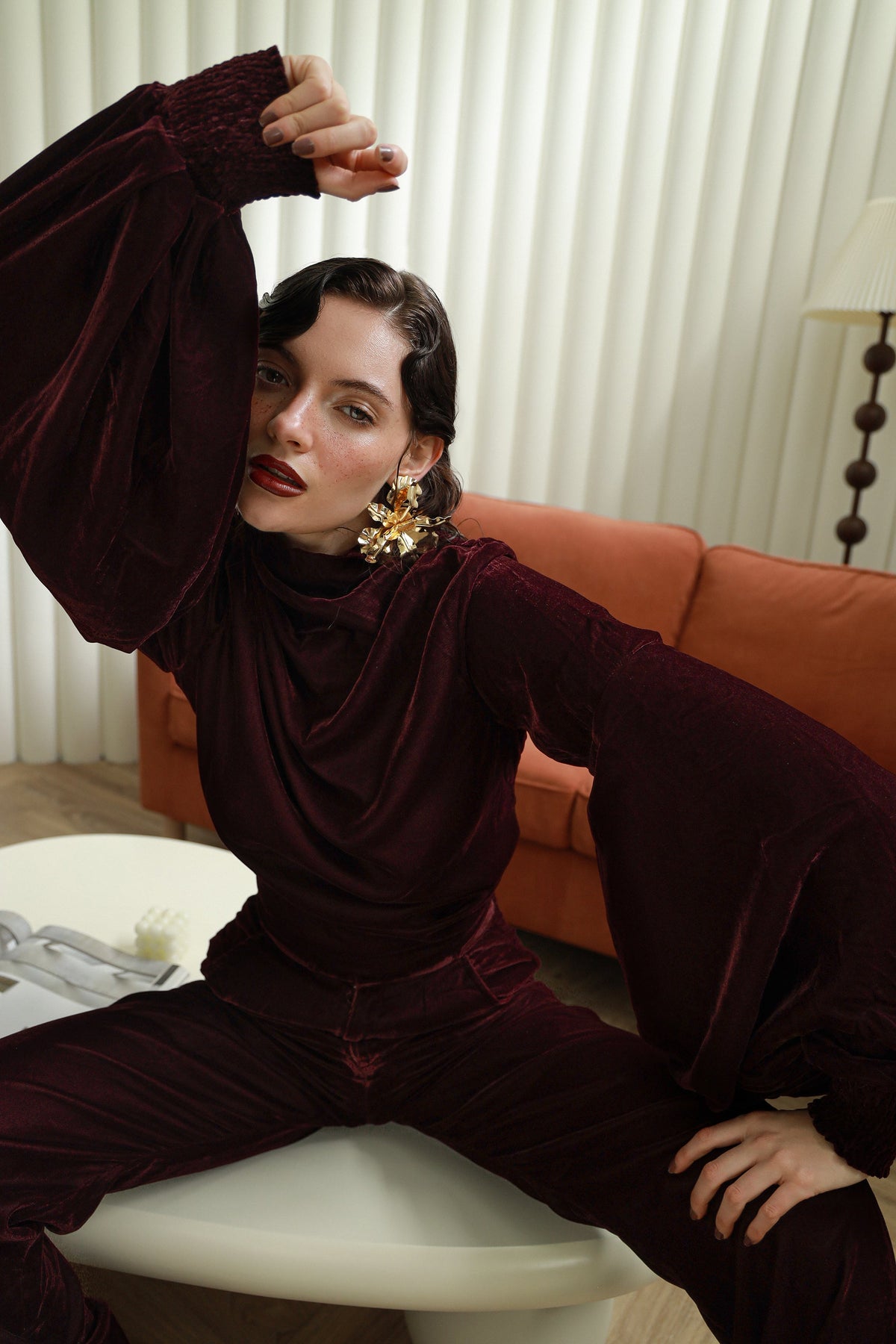 Crimson Crush falsa purple velvet shirt and pants set - Timeless by Waliya Noor
