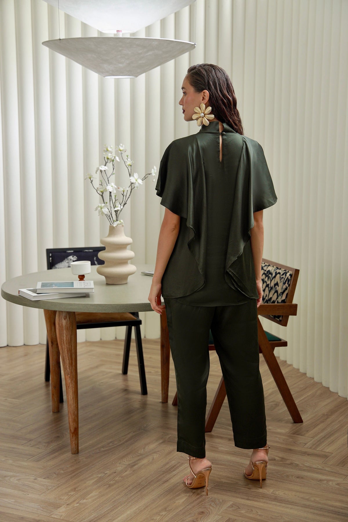 Midnight Forest bottle green silk co-ord set - Timeless by Waliya Noor