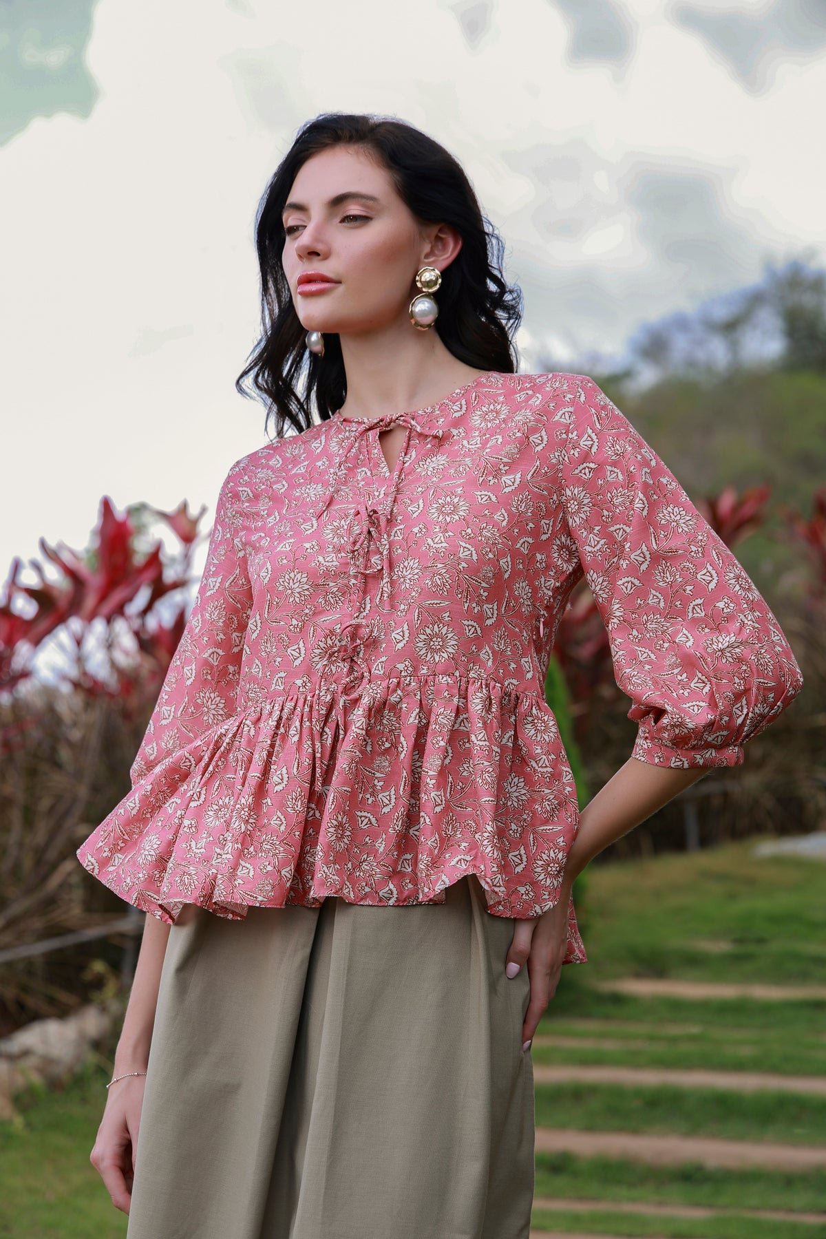 Pink Aura printed cotton shirt - Timeless by Waliya Noor