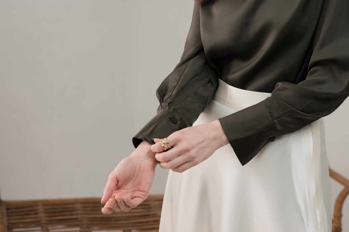Celeste Silk dark green silk shirt - Timeless by Waliya Noor