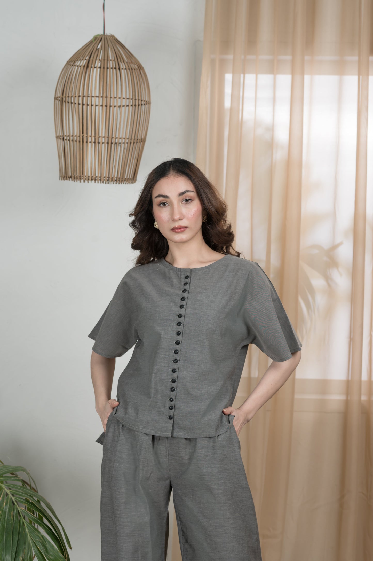 Graphite Glam grey cotton co-ord set - Timeless by Waliya Noor