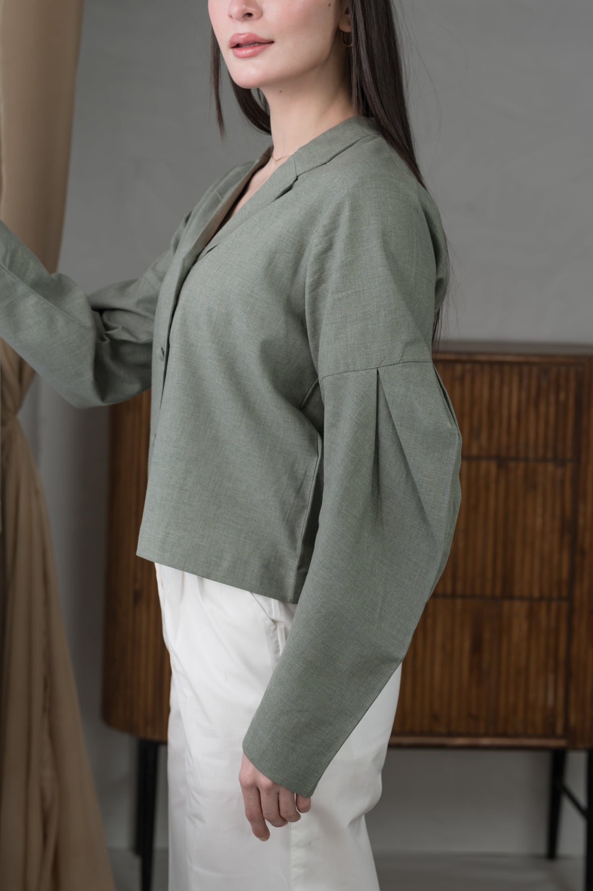 Mossy Mystique green cotton collar shirt - Timeless by Waliya Noor