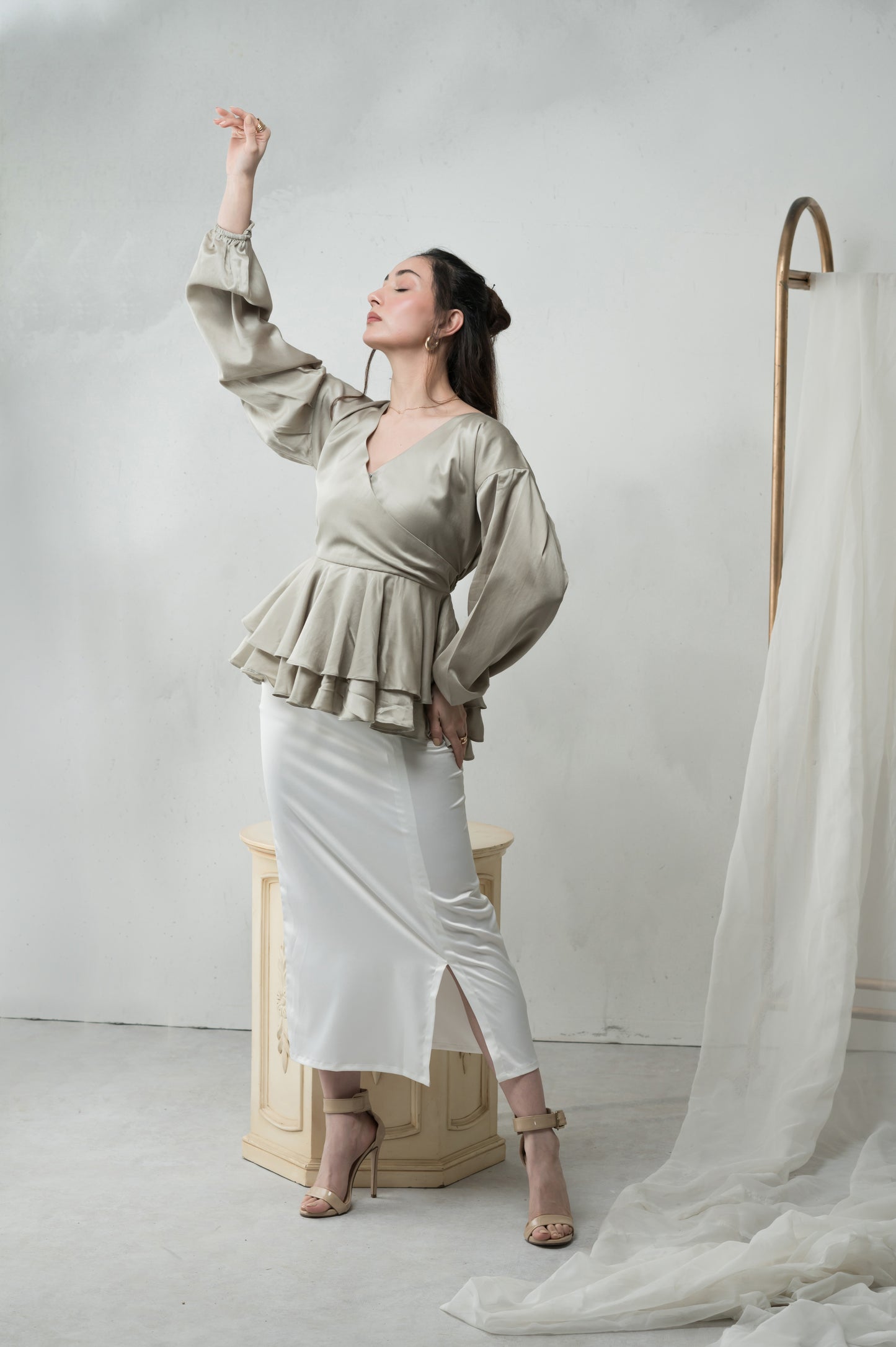 Luxe Layer green silk ruffled shirt - Timeless by Waliya Noor