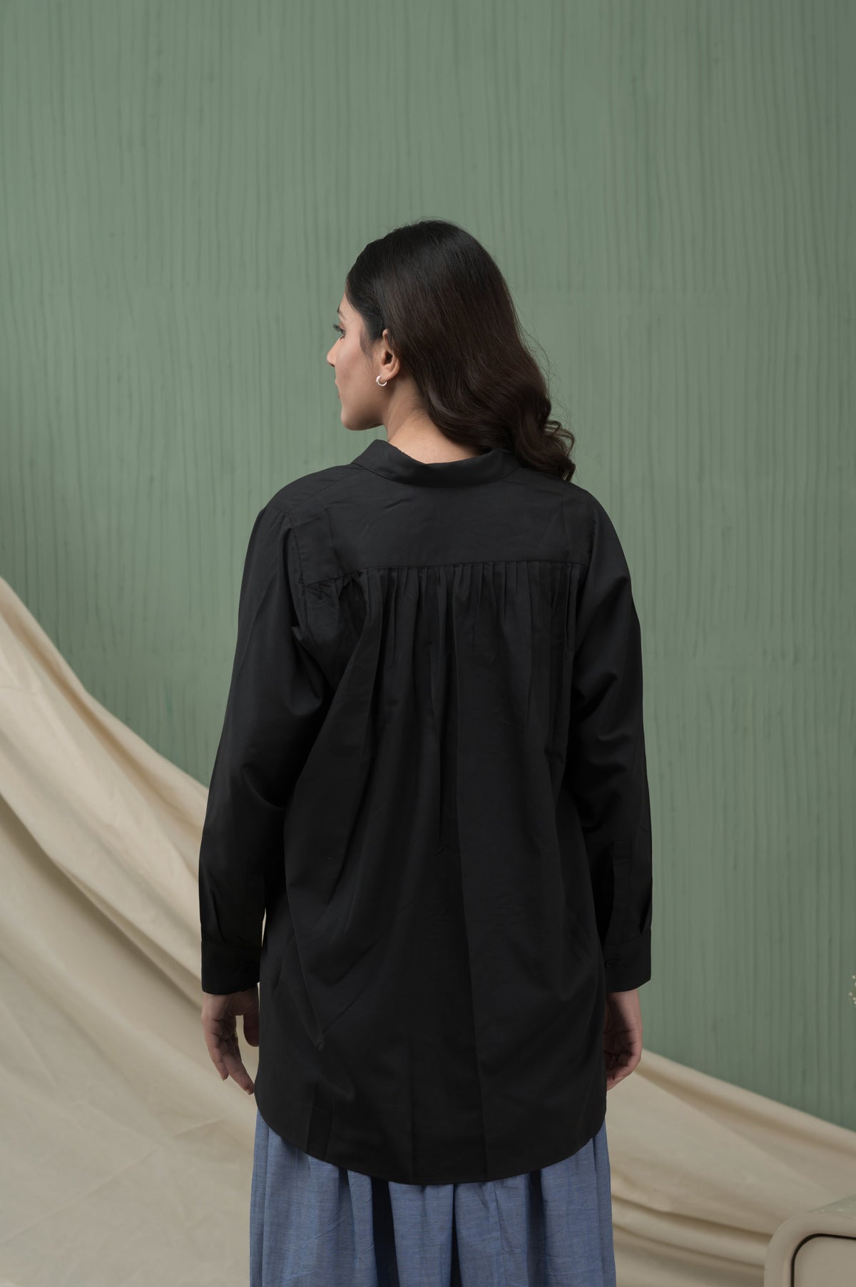 Noir Essentials black oversized cotton shirt - Timeless by Waliya Noor