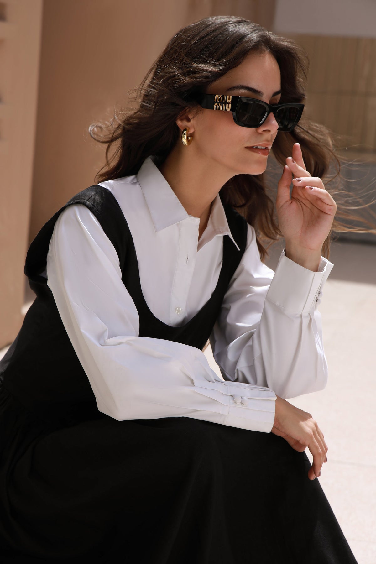 Frosted Grace black dress with white crop shirt - Timeless by Waliya Noor