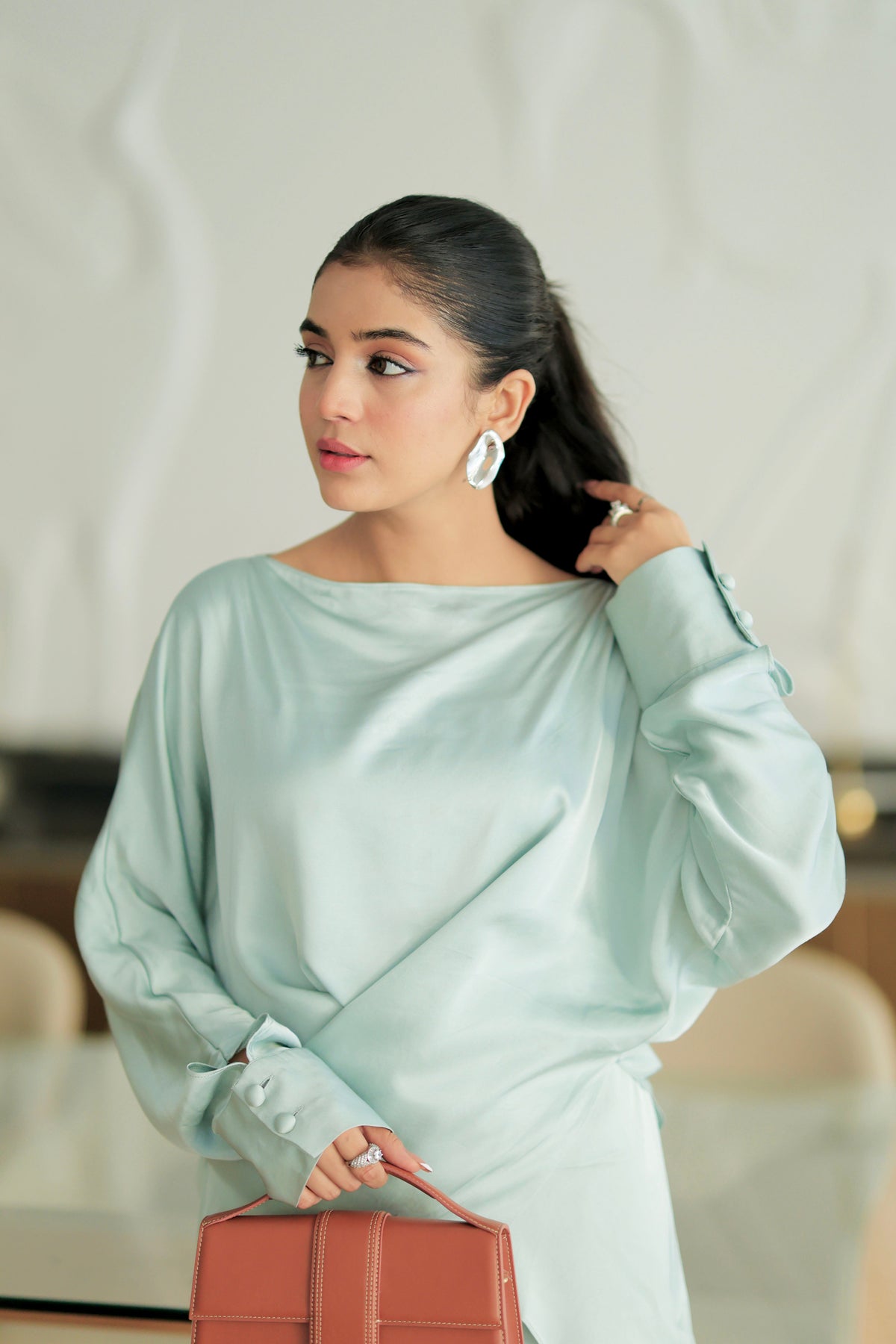 Cerina green silk co-ord set with trousers - Timeless by Waliya Noor