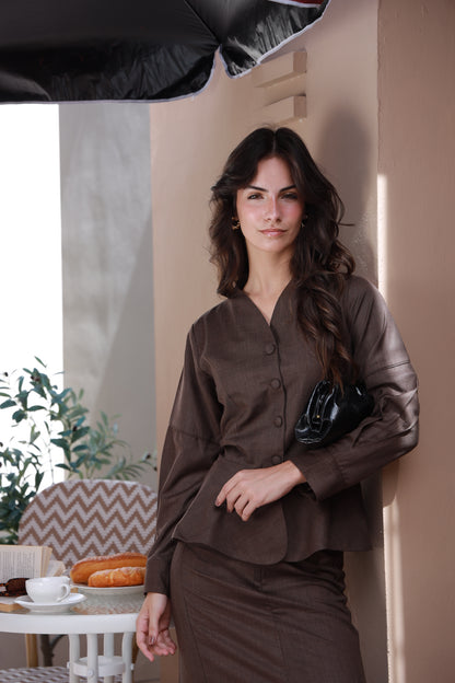 Espresso Chic Set (Shirt & Skirt)-Timeless by Waliya Noor