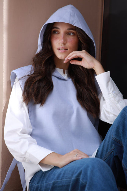Timeless Duo Layer white shirt with blue hooded overshirt - Timeless by Waliya Noor