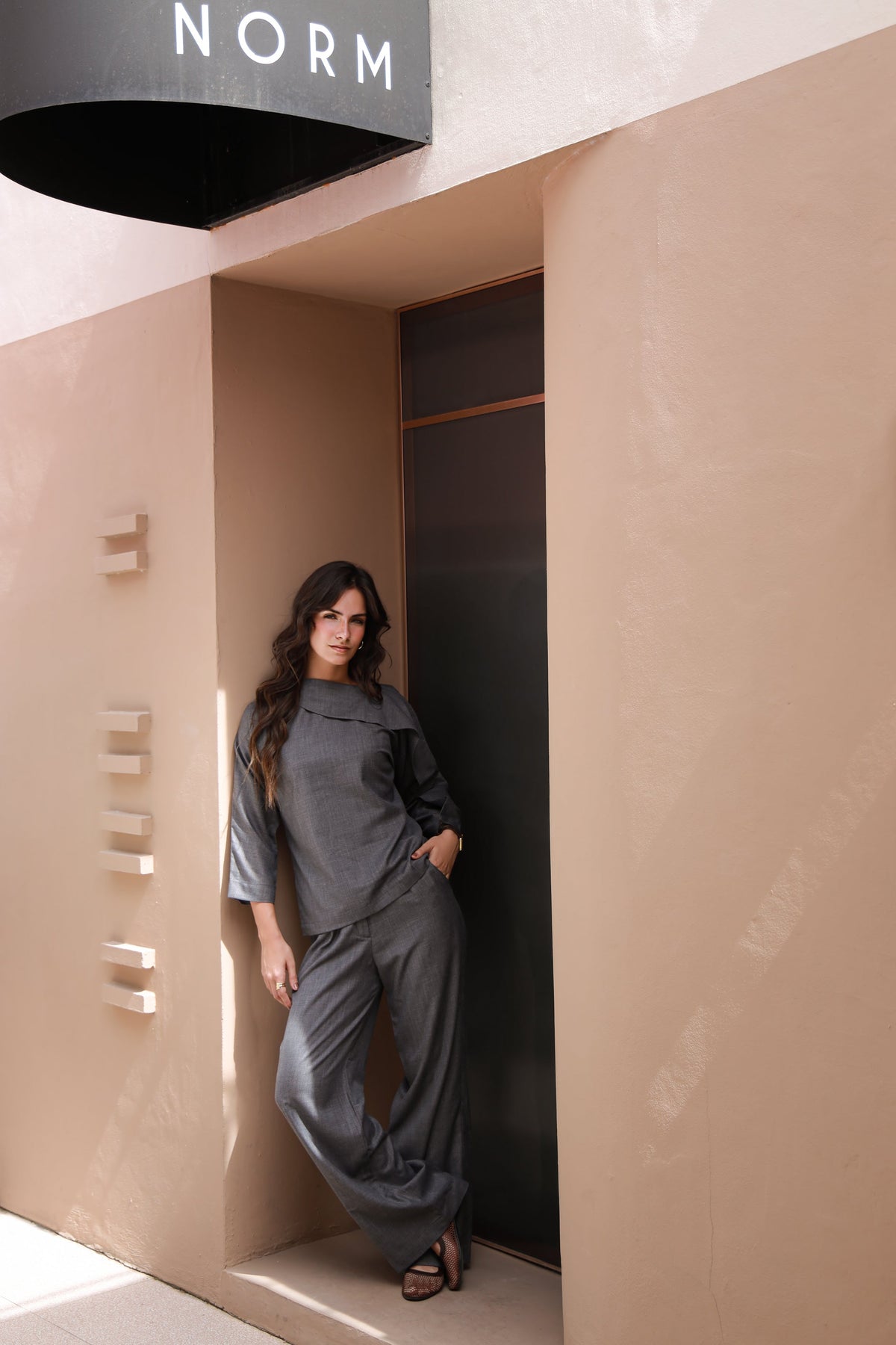 Charcoal Luxe dark grey wool shirt and pants set - Timeless by Waliya Noor