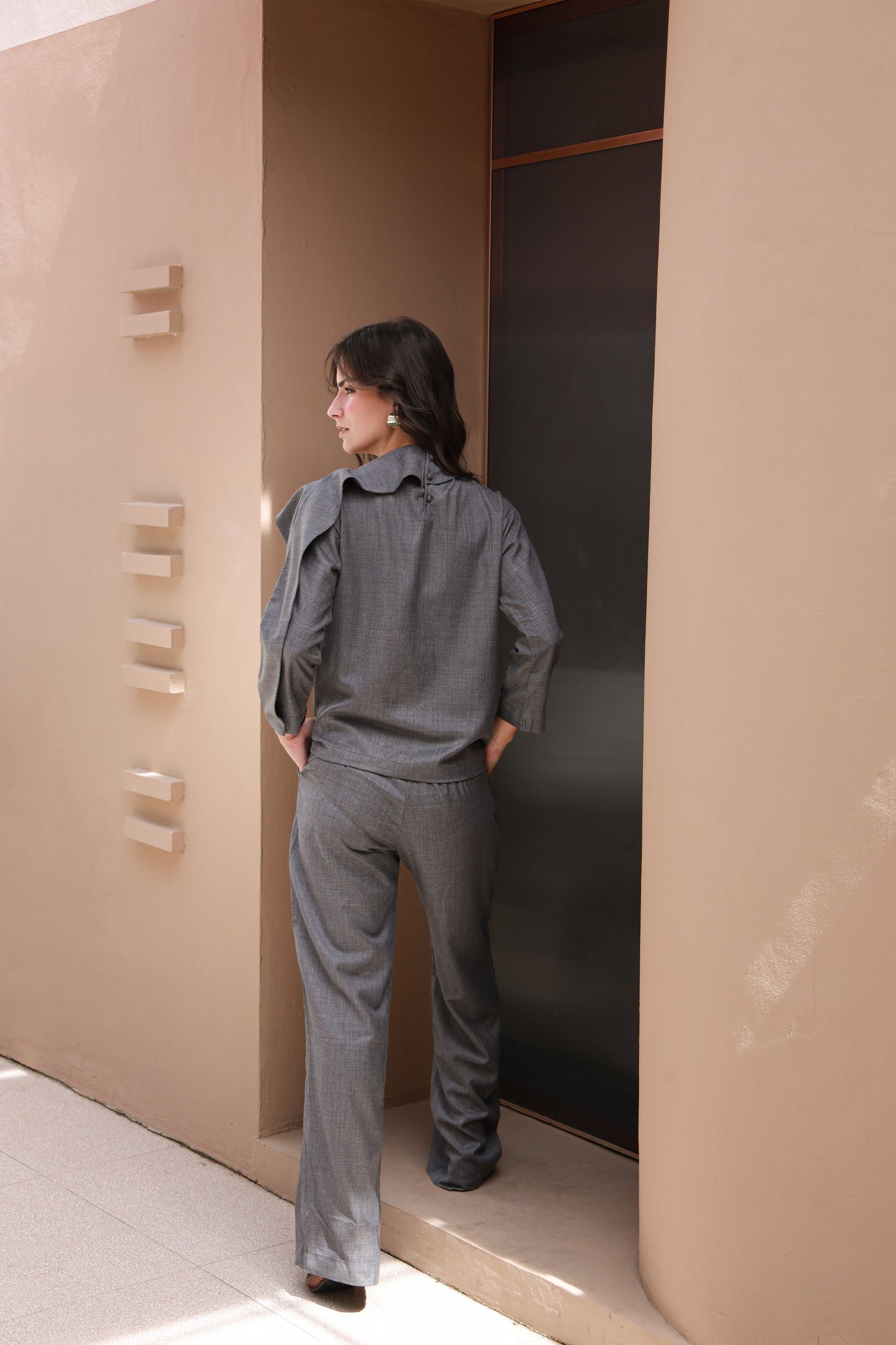 Charcoal Luxe grey formal wool shirt - Timeless by Waliya Noor