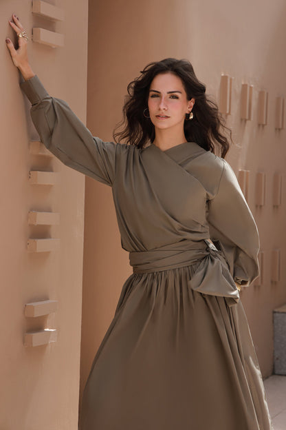 Earth & Ease earthy green cotton shirt and skirt set - Timeless by Waliya Noor