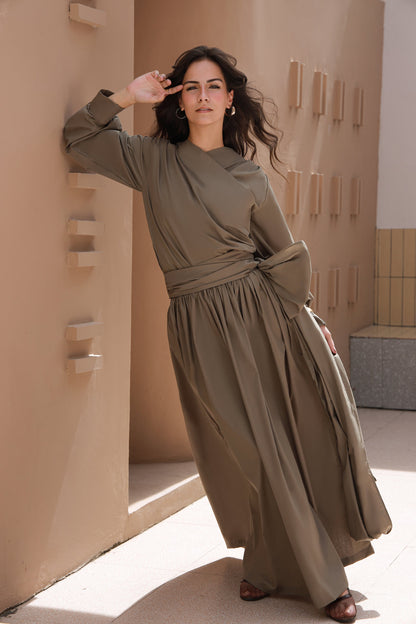 Earth & Ease earthy green cotton shirt and skirt set - Timeless by Waliya Noor