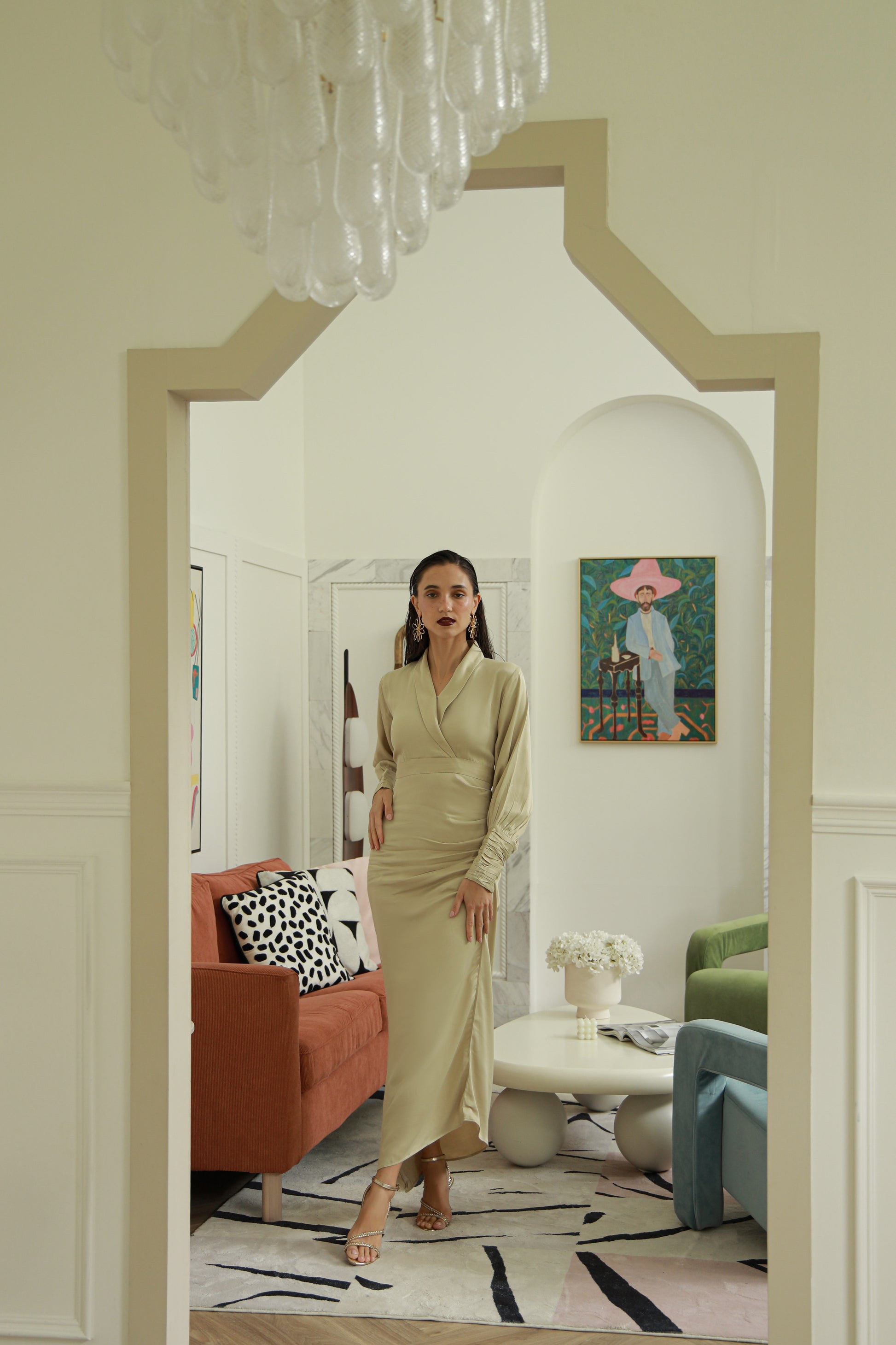 Woman in a beige dress