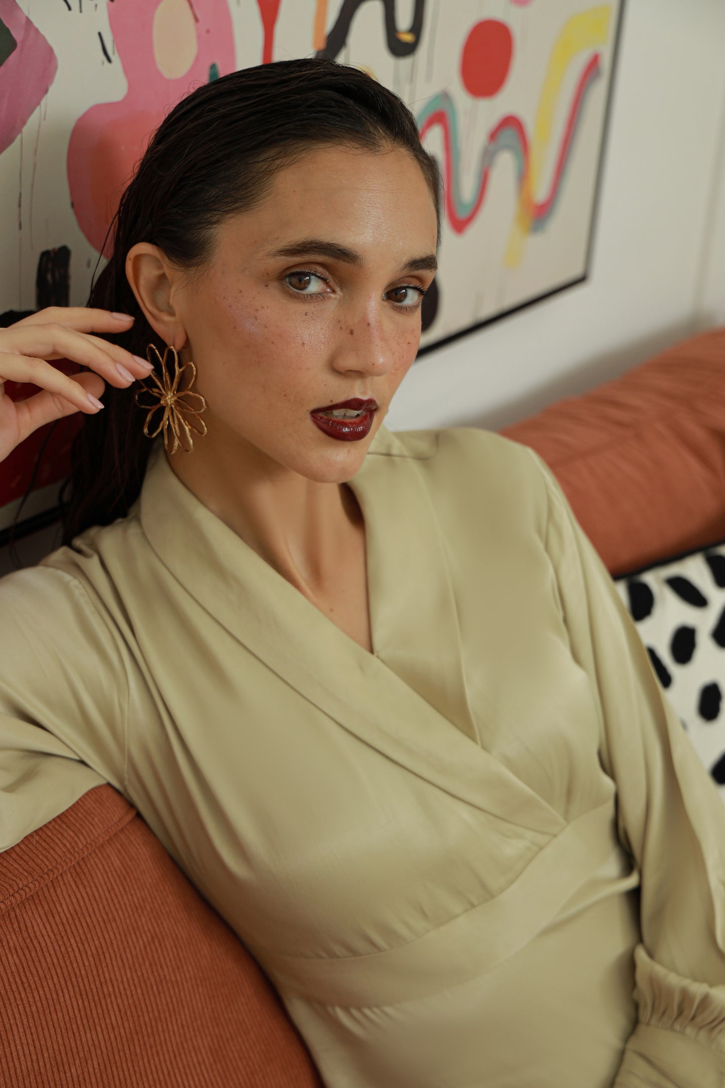 Woman in a beige dress