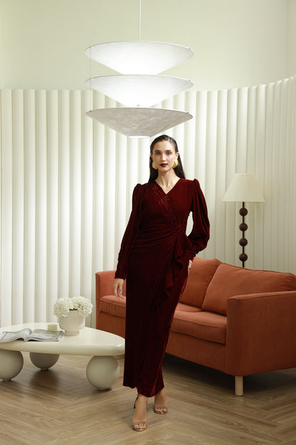 Twilight Veil deep maroon velvet dress - Timeless by Waliya Noor