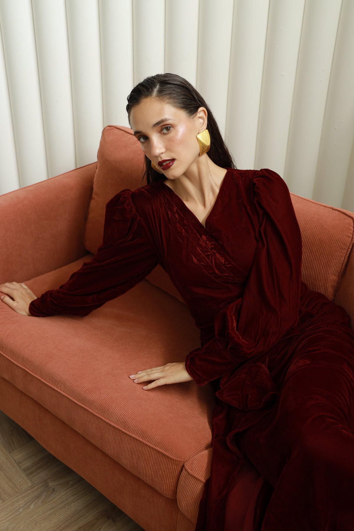 Twilight Veil deep maroon velvet dress - Timeless by Waliya Noor