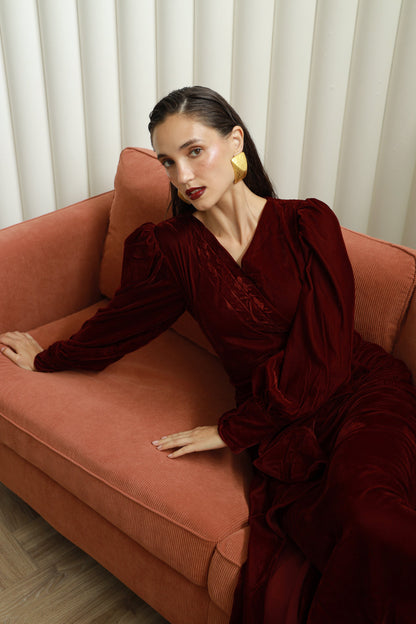 Twilight Veil deep maroon velvet dress - Timeless by Waliya Noor