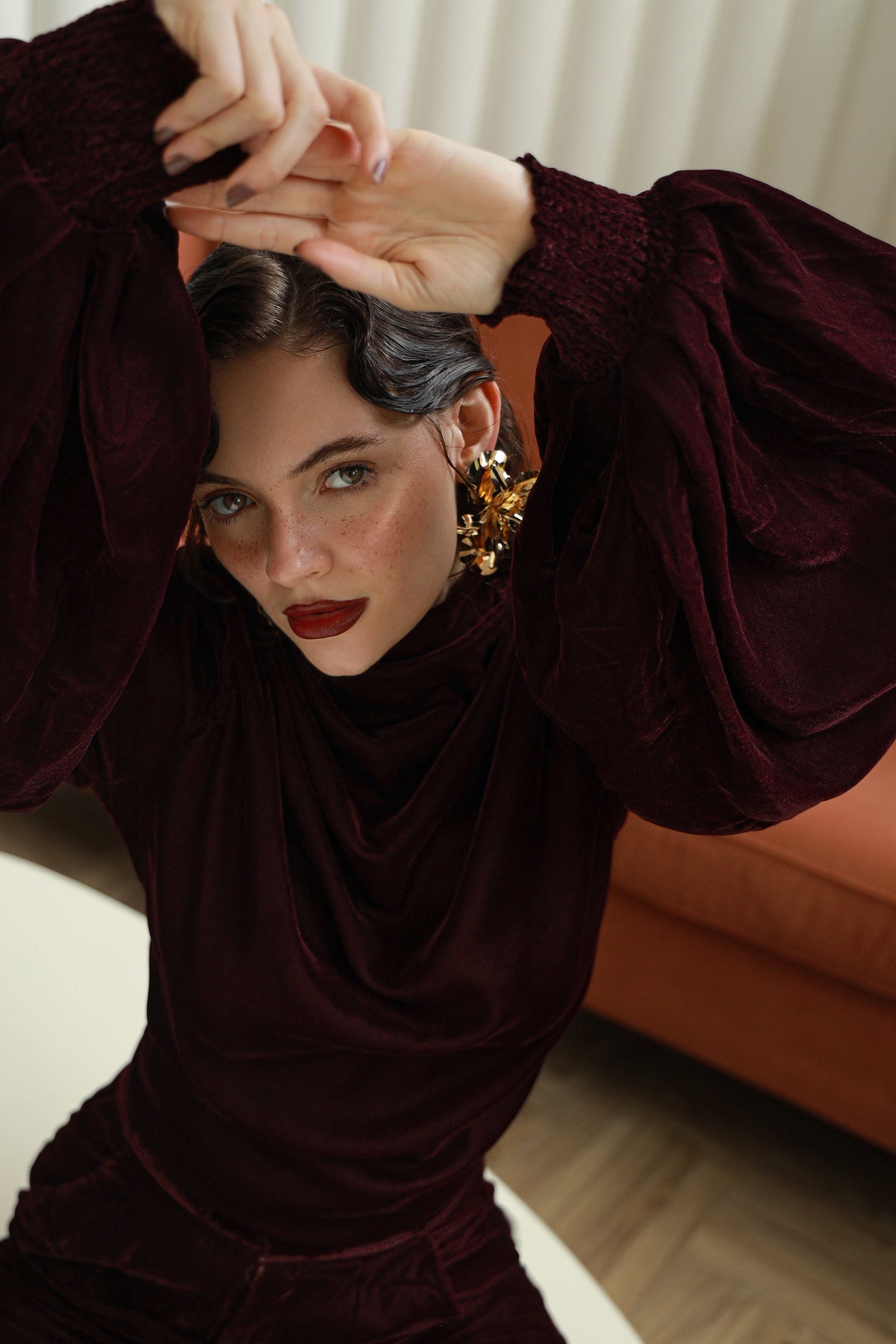 Crimson Crush falsa purple velvet shirt and pants set - Timeless by Waliya Noor