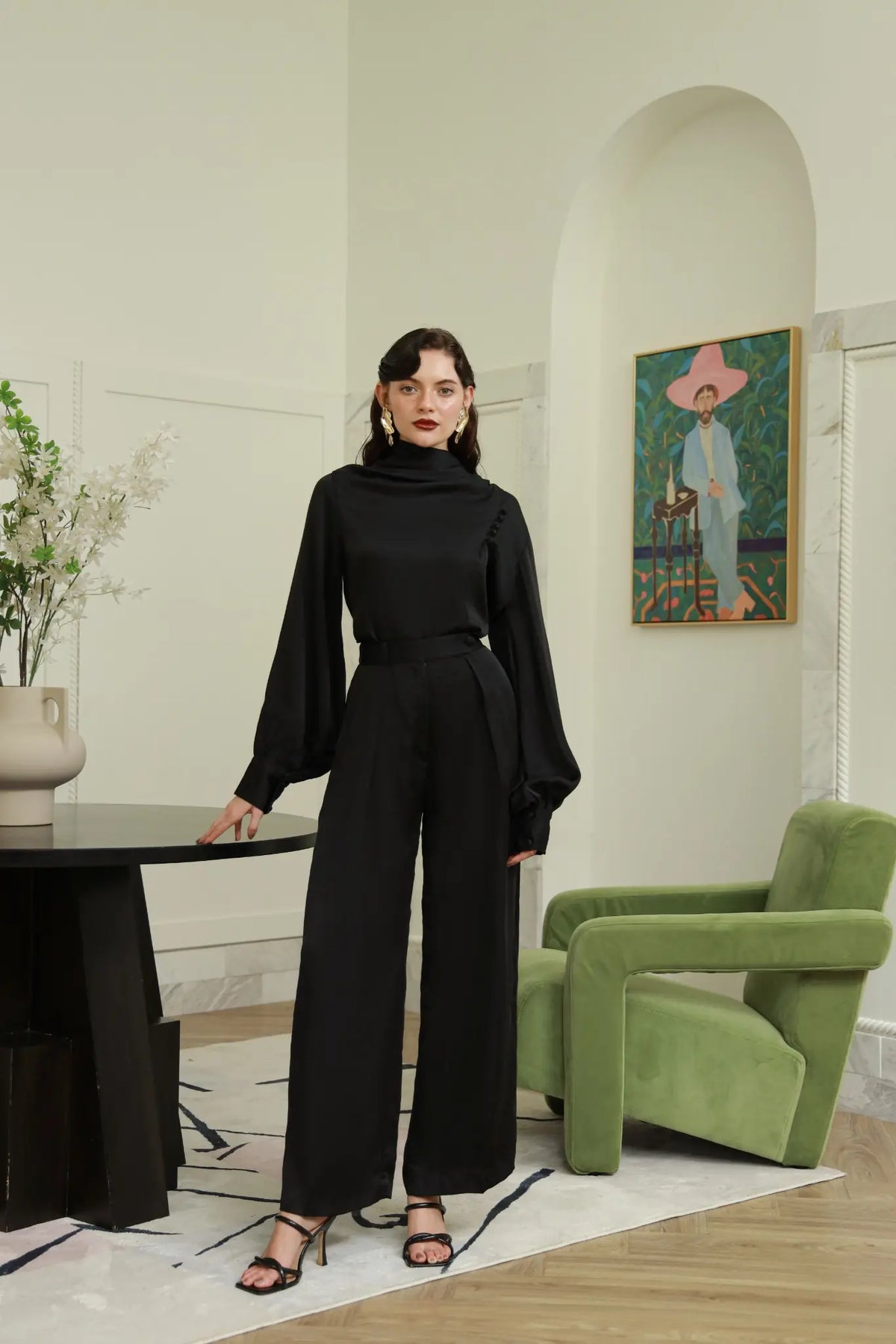 Noir Enchanté black silk co-ord set - Timeless by Waliya Noor