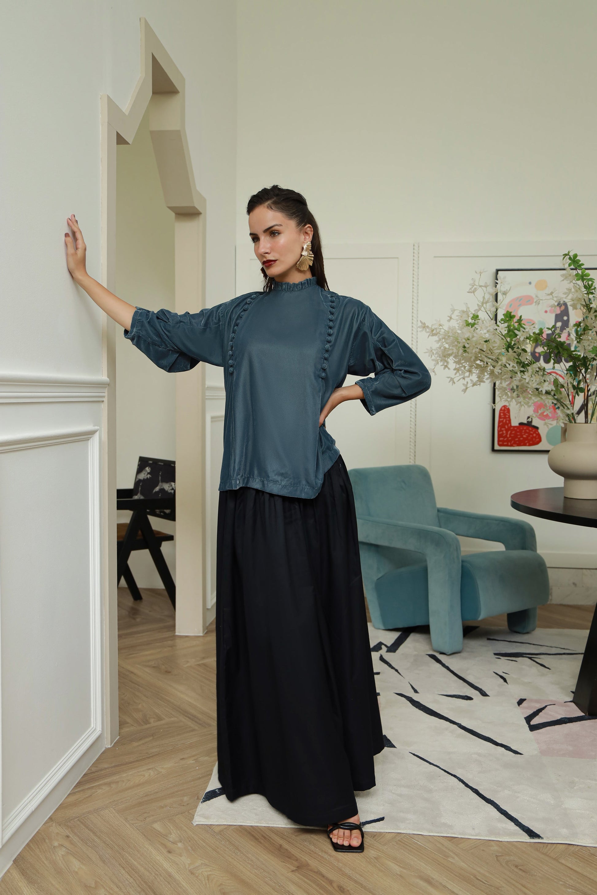 Grey Muse grey velvet shirt - Timeless by Waliya Noor