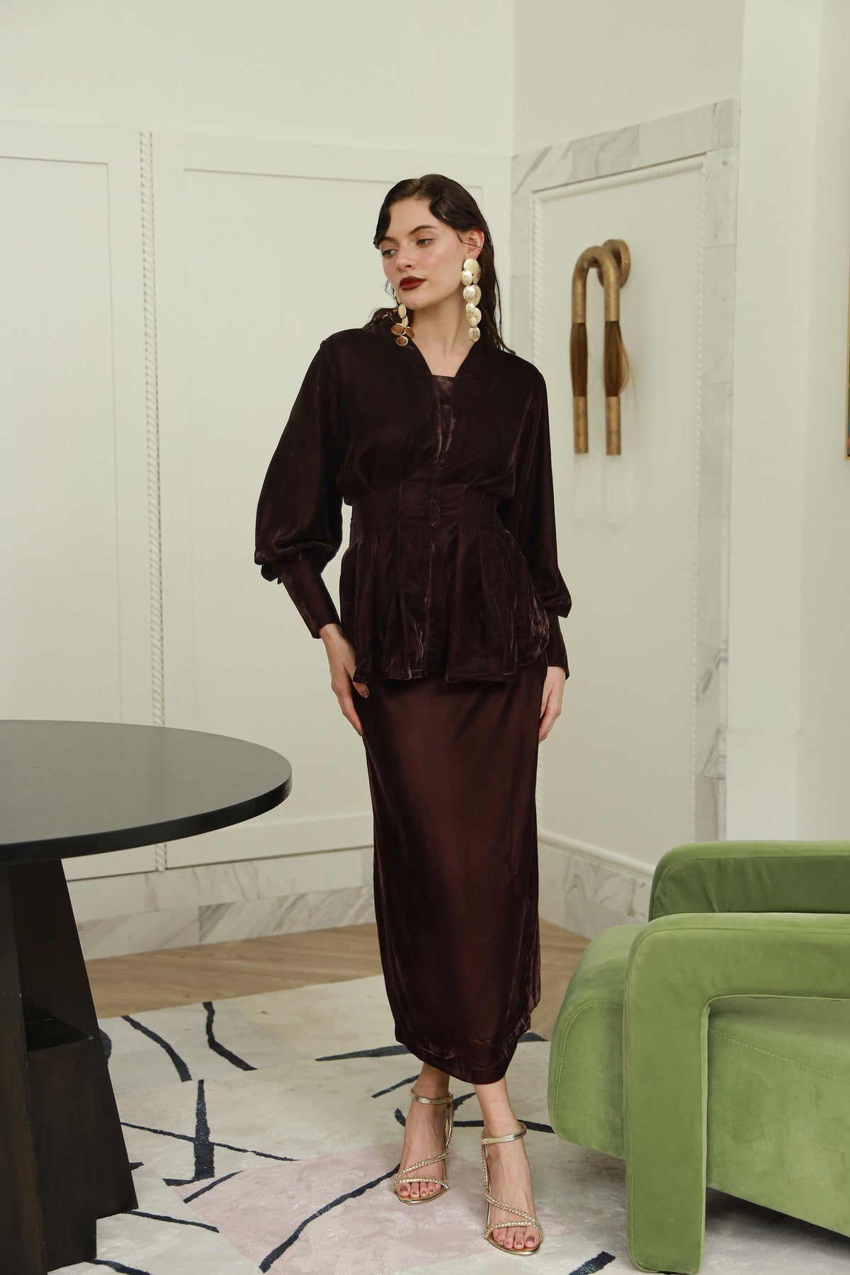 Velvet Whisper brown velvet shirt - Timeless by Waliya Noor