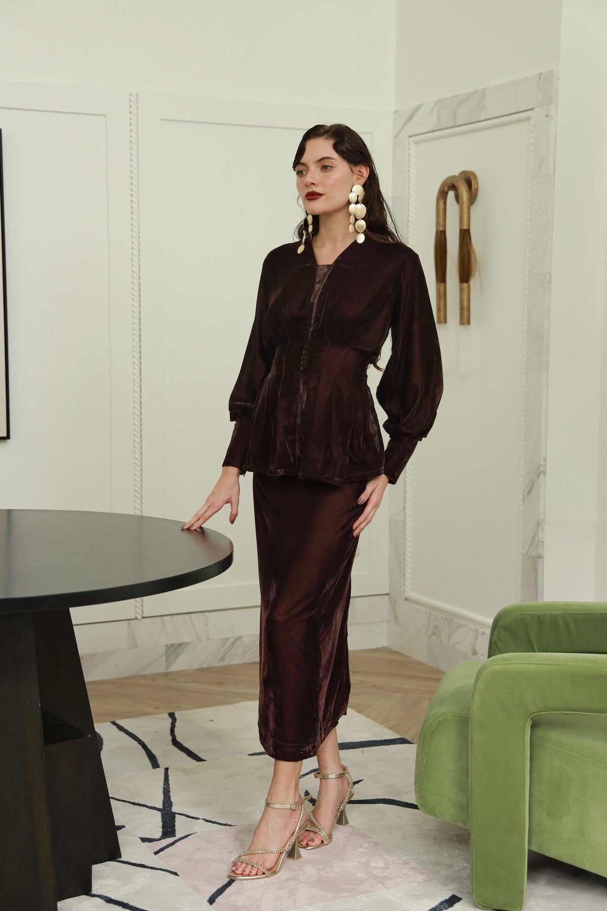 Velvet Whisper brown velvet shirt - Timeless by Waliya Noor