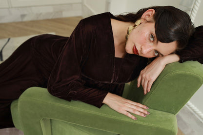 Velvet Whisper brown velvet shirt - Timeless by Waliya Noor