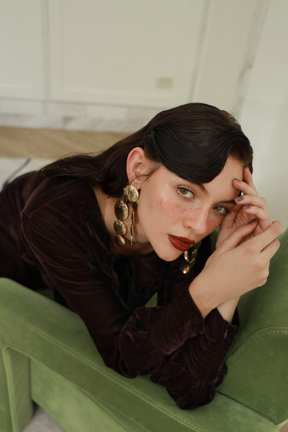 Velvet Whisper brown velvet shirt - Timeless by Waliya Noor