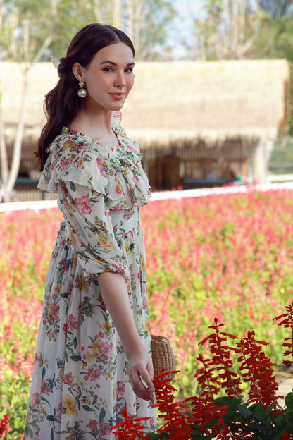 Marigold Petals Chiffon Dress