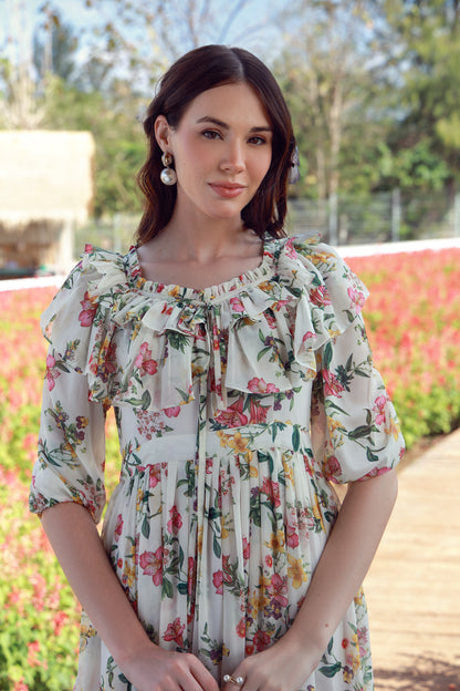 Marigold Petals Chiffon Dress