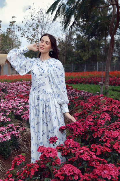 Sapphire Petals Chiffon Dress