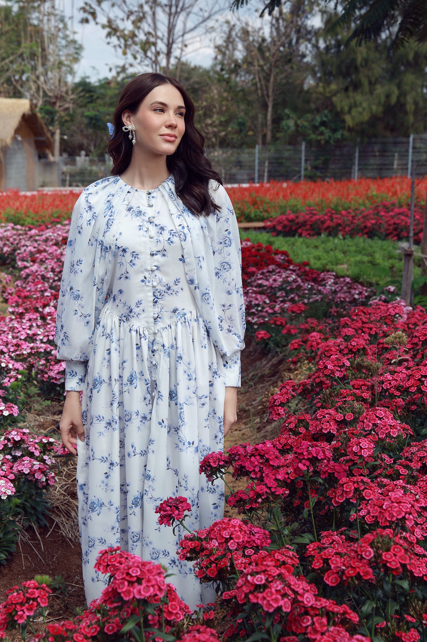 Sapphire Petals Chiffon Dress