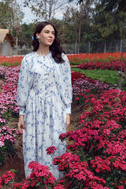 Sapphire Petals Chiffon Dress