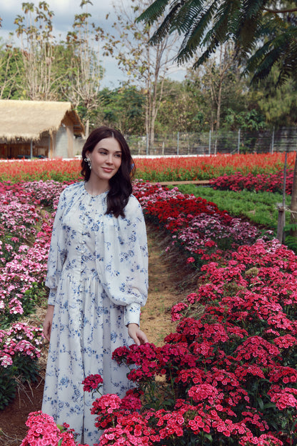 Sapphire Petals Chiffon Dress