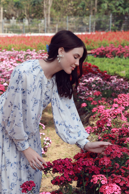 Sapphire Petals Chiffon Dress