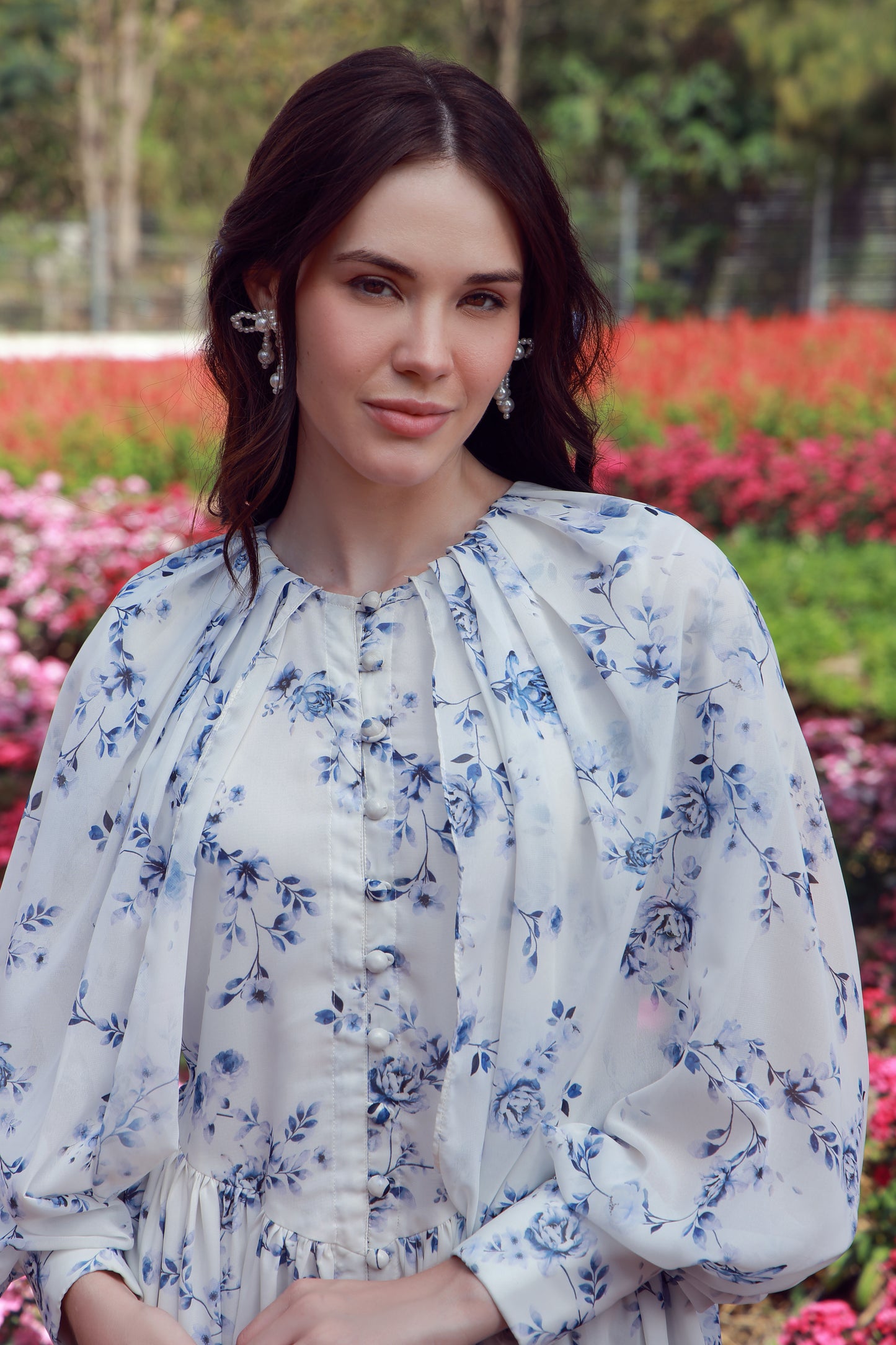 Sapphire Petals Chiffon Dress