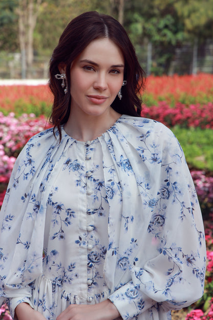 Sapphire Petals Chiffon Dress