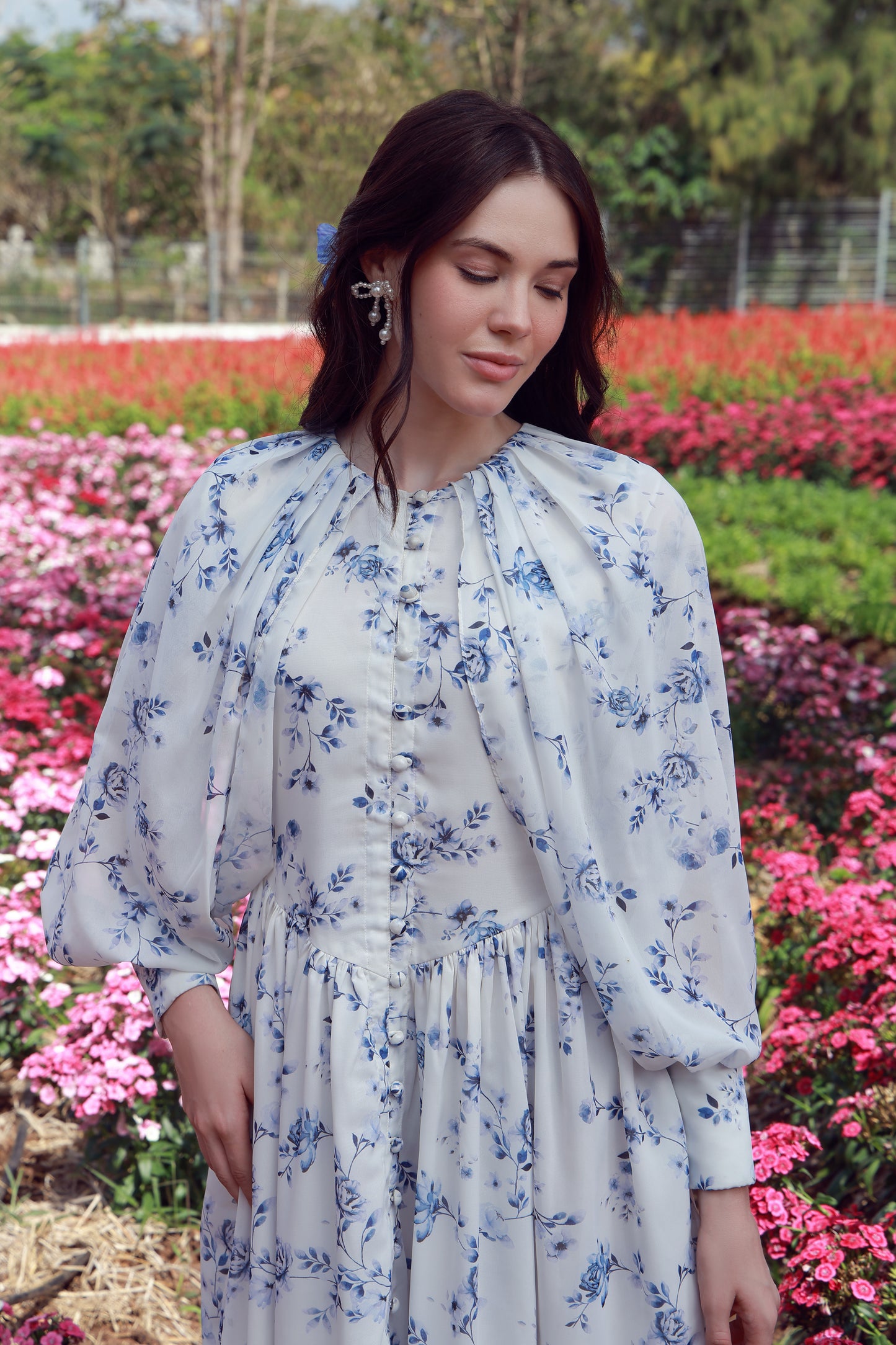 Sapphire Petals Chiffon Dress