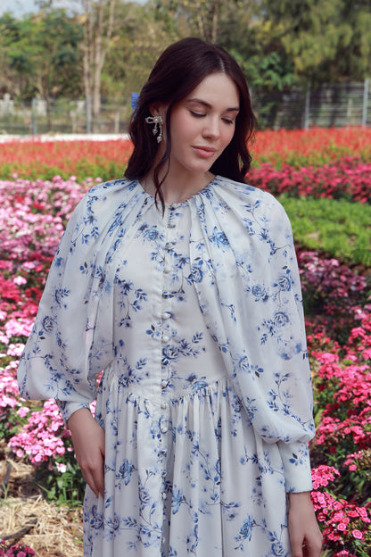 Sapphire Petals Chiffon Dress