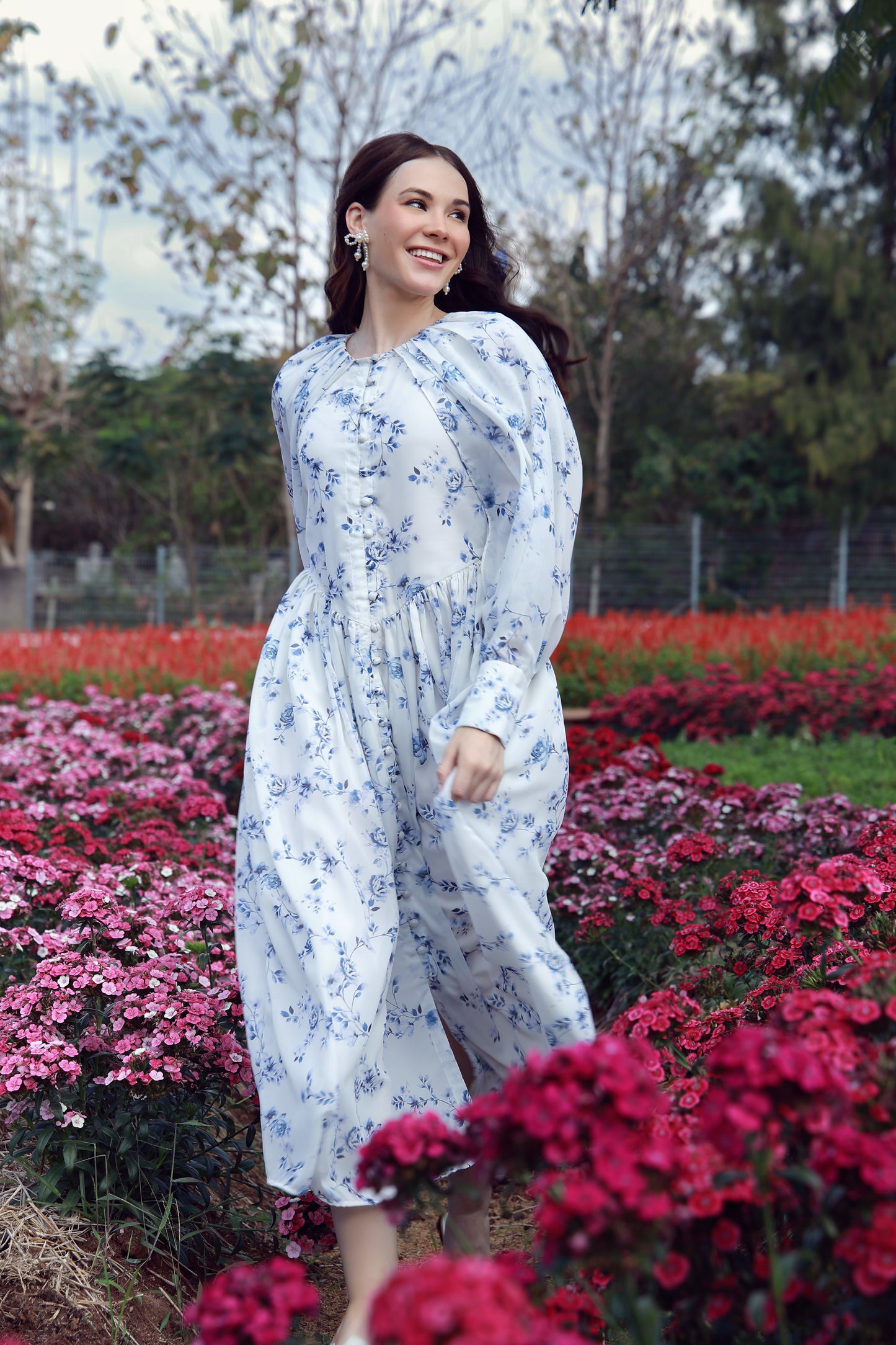 Sapphire Petals Chiffon Dress