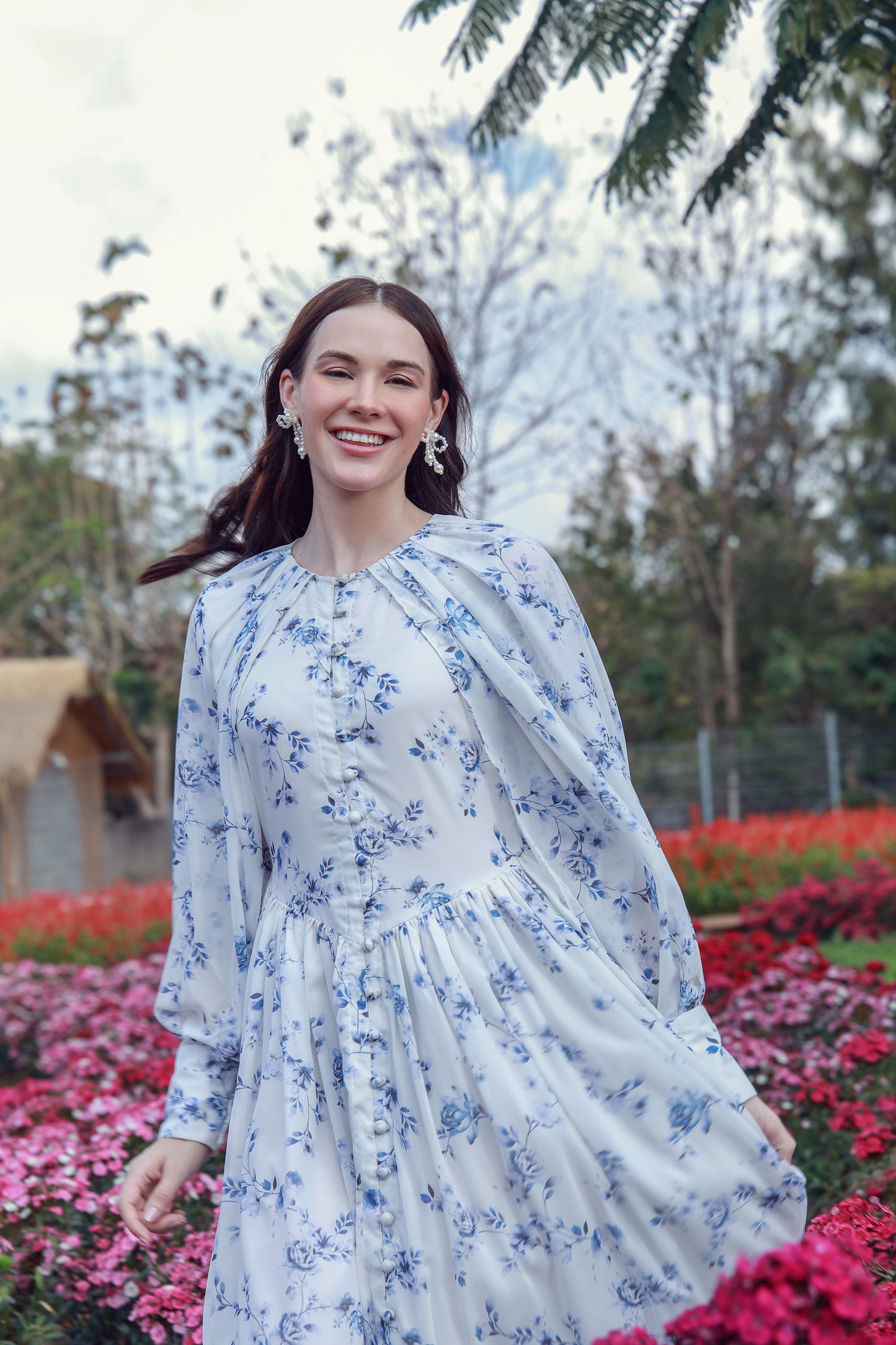 Sapphire Petals Chiffon Dress