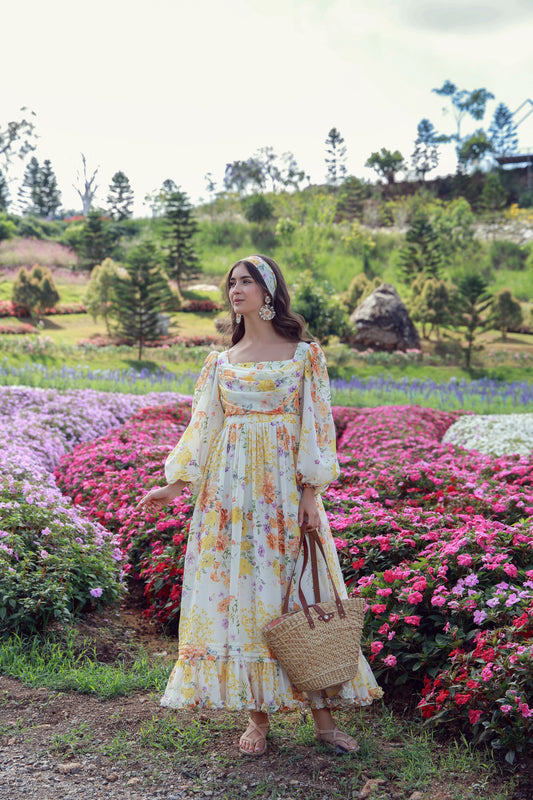 Sunrise Bloom Chiffon Dress