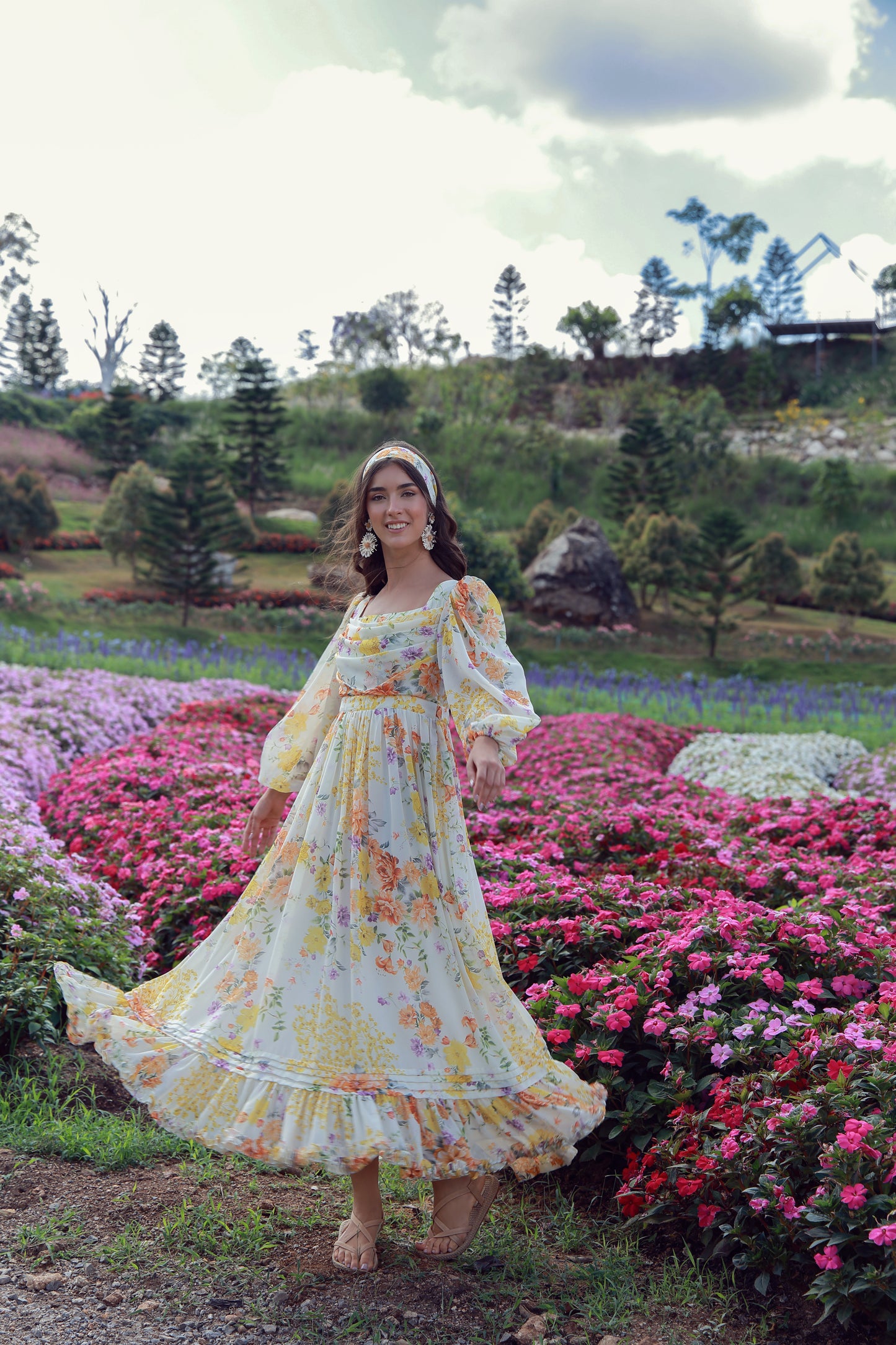 Sunrise Bloom Chiffon Dress