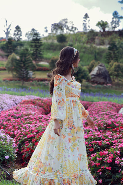 Sunrise Bloom Chiffon Dress